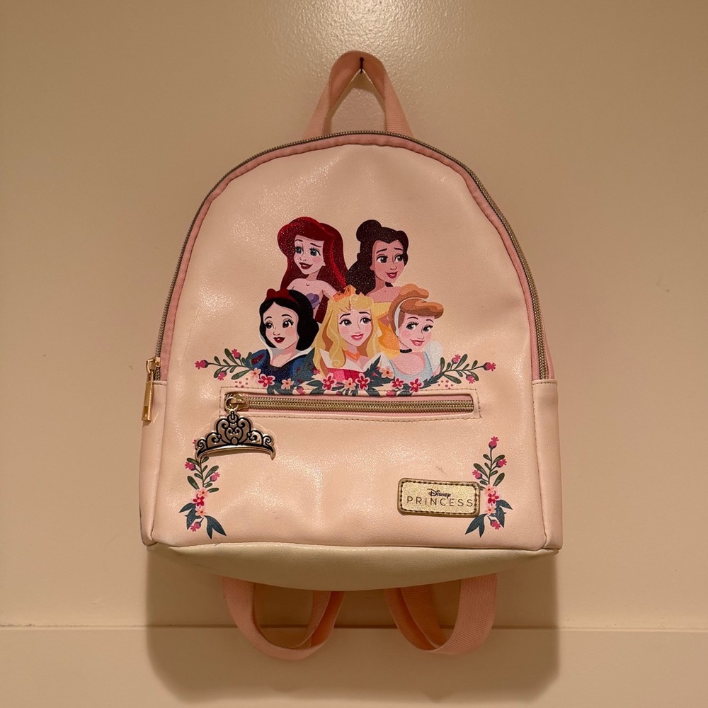 Disney Princess Mini Backpack Pink Faux Leather  Ariel Belle Cinderella Girls